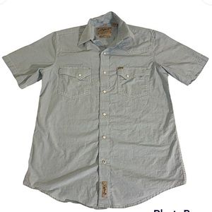 Roper Western Wear Short Sleeve Button Front Pearl Snap Baby Blue Men’s Medium